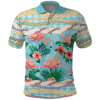 Flamingo Hawaii Summer Polo Shirt Hawaiian Lei Pakala Motifs Tropical Style