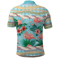 Flamingo Hawaii Summer Polo Shirt Hawaiian Lei Pakala Motifs Tropical Style