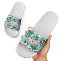 Flamingo Hawaii Summer Slide Sandals Hawaiian Lei Pakala Motifs Tropical Style