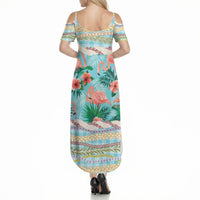 Flamingo Hawaii Summer Summer Maxi Dress Hawaiian Lei Pakala Motifs Tropical Style LT14 - Polynesian Pride