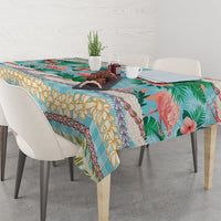 Flamingo Hawaii Summer Tablecloth Hawaiian Lei Pakala Motifs Tropical Style