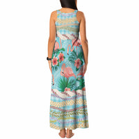 Flamingo Hawaii Summer Tank Maxi Dress Hawaiian Lei Pakala Motifs Tropical Style LT14 - Polynesian Pride