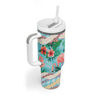 Flamingo Hawaii Summer Tumbler With Handle Hawaiian Lei Pakala Motifs Tropical Style