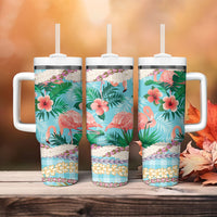 Flamingo Hawaii Summer Tumbler With Handle Hawaiian Lei Pakala Motifs Tropical Style