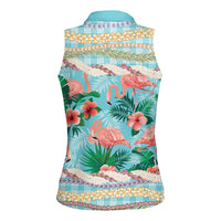 Flamingo Hawaii Summer Women Sleeveless Polo Shirt Hawaiian Lei Pakala Motifs Tropical Style