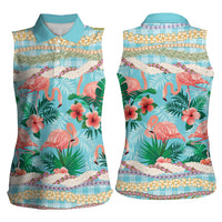 Flamingo Hawaii Summer Women Sleeveless Polo Shirt Hawaiian Lei Pakala Motifs Tropical Style