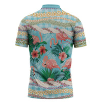 Flamingo Hawaii Summer Zipper Polo Shirt Hawaiian Lei Pakala Motifs Tropical Style LT14 - Polynesian Pride