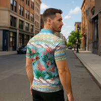 Flamingo Hawaii Summer Zipper Polo Shirt Hawaiian Lei Pakala Motifs Tropical Style LT14 - Polynesian Pride