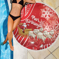 New Zealand Christmas In July Beach Blanket Funny Santa Sheep Meri Kirihimete Red