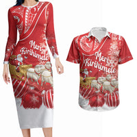New Zealand Christmas In July Personalised Couples Matching Long Sleeve Bodycon Dress and Hawaiian Shirt Funny Santa Sheep Meri Kirihimete Red LT14 Red - Polynesian Pride
