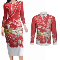 New Zealand Christmas In July Personalised Couples Matching Long Sleeve Bodycon Dress and Long Sleeve Button Shirt Funny Santa Sheep Meri Kirihimete Red LT14 Red - Polynesian Pride