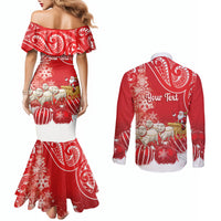 New Zealand Christmas In July Personalised Couples Matching Mermaid Dress and Long Sleeve Button Shirt Funny Santa Sheep Meri Kirihimete Red