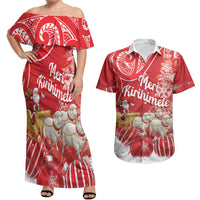 New Zealand Christmas In July Personalised Couples Matching Off Shoulder Maxi Dress and Hawaiian Shirt Funny Santa Sheep Meri Kirihimete Red LT14 Red - Polynesian Pride
