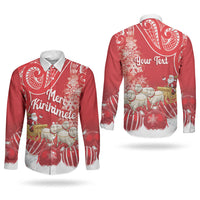 New Zealand Christmas In July Personalised Couples Matching Off Shoulder Maxi Dress and Long Sleeve Button Shirt Funny Santa Sheep Meri Kirihimete Red LT14 - Polynesian Pride