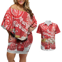 New Zealand Christmas In July Personalised Couples Matching Off Shoulder Short Dress and Hawaiian Shirt Funny Santa Sheep Meri Kirihimete Red LT14 Red - Polynesian Pride