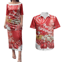 New Zealand Christmas In July Personalised Couples Matching Puletasi and Hawaiian Shirt Funny Santa Sheep Meri Kirihimete Red LT14 Red - Polynesian Pride