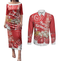 New Zealand Christmas In July Personalised Couples Matching Puletasi and Long Sleeve Button Shirt Funny Santa Sheep Meri Kirihimete Red LT14 Red - Polynesian Pride