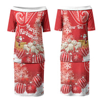New Zealand Christmas In July Personalised Couples Matching Puletasi and Long Sleeve Button Shirt Funny Santa Sheep Meri Kirihimete Red LT14 - Polynesian Pride