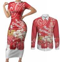 New Zealand Christmas In July Personalised Couples Matching Short Sleeve Bodycon Dress and Long Sleeve Button Shirt Funny Santa Sheep Meri Kirihimete Red LT14 Red - Polynesian Pride