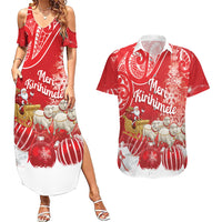 New Zealand Christmas In July Personalised Couples Matching Summer Maxi Dress and Hawaiian Shirt Funny Santa Sheep Meri Kirihimete Red