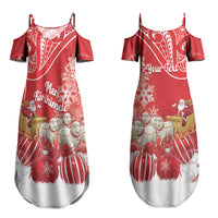 New Zealand Christmas In July Personalised Couples Matching Summer Maxi Dress and Hawaiian Shirt Funny Santa Sheep Meri Kirihimete Red LT14 - Polynesian Pride