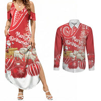 New Zealand Christmas In July Personalised Couples Matching Summer Maxi Dress and Long Sleeve Button Shirt Funny Santa Sheep Meri Kirihimete Red LT14 Red - Polynesian Pride