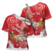 New Zealand Christmas In July Personalised Cross Shoulder Shirt Funny Santa Sheep Meri Kirihimete Red