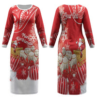 New Zealand Christmas In July Personalised Family Matching Long Sleeve Bodycon Dress and Hawaiian Shirt Funny Santa Sheep Meri Kirihimete Red LT14 Mom's Dress Red - Polynesian Pride