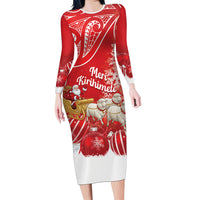 New Zealand Christmas In July Personalised Family Matching Long Sleeve Bodycon Dress and Hawaiian Shirt Funny Santa Sheep Meri Kirihimete Red