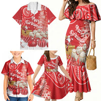 New Zealand Christmas In July Personalised Family Matching Mermaid Dress and Hawaiian Shirt Funny Santa Sheep Meri Kirihimete Red LT14 - Polynesian Pride