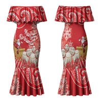 New Zealand Christmas In July Personalised Family Matching Mermaid Dress and Hawaiian Shirt Funny Santa Sheep Meri Kirihimete Red LT14 Mom's Dress Red - Polynesian Pride