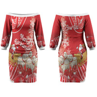 New Zealand Christmas In July Personalised Family Matching Off The Shoulder Long Sleeve Dress and Hawaiian Shirt Funny Santa Sheep Meri Kirihimete Red LT14 Mom's Dress Red - Polynesian Pride