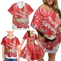 New Zealand Christmas In July Personalised Family Matching Off Shoulder Short Dress and Hawaiian Shirt Funny Santa Sheep Meri Kirihimete Red LT14 - Polynesian Pride