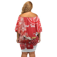 New Zealand Christmas In July Personalised Family Matching Off Shoulder Short Dress and Hawaiian Shirt Funny Santa Sheep Meri Kirihimete Red