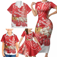 New Zealand Christmas In July Personalised Family Matching Short Sleeve Bodycon Dress and Hawaiian Shirt Funny Santa Sheep Meri Kirihimete Red LT14 - Polynesian Pride