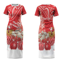 New Zealand Christmas In July Personalised Family Matching Short Sleeve Bodycon Dress and Hawaiian Shirt Funny Santa Sheep Meri Kirihimete Red LT14 Mom's Dress Red - Polynesian Pride