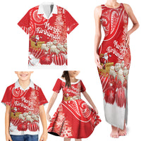 New Zealand Christmas In July Personalised Family Matching Tank Maxi Dress and Hawaiian Shirt Funny Santa Sheep Meri Kirihimete Red