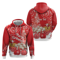 New Zealand Christmas In July Personalised Hoodie Funny Santa Sheep Meri Kirihimete Red