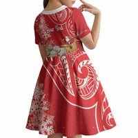 New Zealand Christmas In July Personalised Kid Short Sleeve Dress Funny Santa Sheep Meri Kirihimete Red LT14 - Polynesian Pride