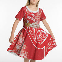 New Zealand Christmas In July Personalised Kid Short Sleeve Dress Funny Santa Sheep Meri Kirihimete Red LT14 - Polynesian Pride