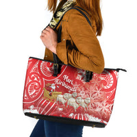 New Zealand Christmas In July Leather Tote Bag Funny Santa Sheep Meri Kirihimete Red