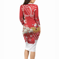 New Zealand Christmas In July Personalised Long Sleeve Bodycon Dress Funny Santa Sheep Meri Kirihimete Red LT14 - Polynesian Pride