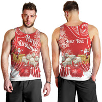 New Zealand Christmas In July Personalised Men Tank Top Funny Santa Sheep Meri Kirihimete Red