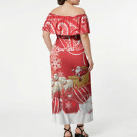 New Zealand Christmas In July Personalised Off Shoulder Maxi Dress Funny Santa Sheep Meri Kirihimete Red LT14 - Polynesian Pride