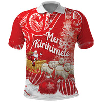 New Zealand Christmas In July Personalised Polo Shirt Funny Santa Sheep Meri Kirihimete Red