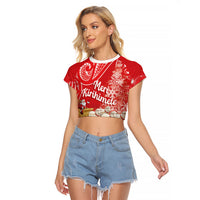 New Zealand Christmas In July Personalised Raglan Cropped T Shirt Funny Santa Sheep Meri Kirihimete Red
