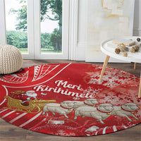 New Zealand Christmas In July Round Carpet Funny Santa Sheep Meri Kirihimete Red