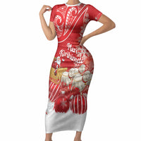 New Zealand Christmas In July Personalised Short Sleeve Bodycon Dress Funny Santa Sheep Meri Kirihimete Red LT14 Long Dress Red - Polynesian Pride