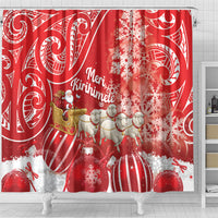 New Zealand Christmas In July Shower Curtain Funny Santa Sheep Meri Kirihimete Red