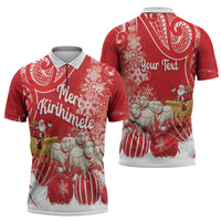 New Zealand Christmas In July Personalised Zipper Polo Shirt Funny Santa Sheep Meri Kirihimete Red